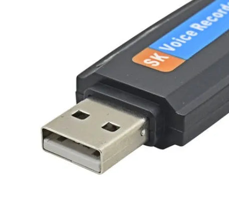 Black and white SK-001 SK-868 creative USB flash drive with voice function showing size scale.