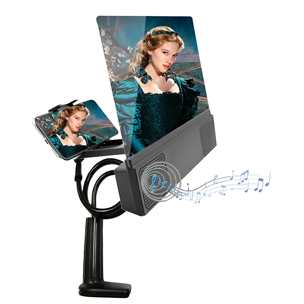 12-inch foldable mobile phone screen amplifier with built-in speakers and adjustable gooseneck