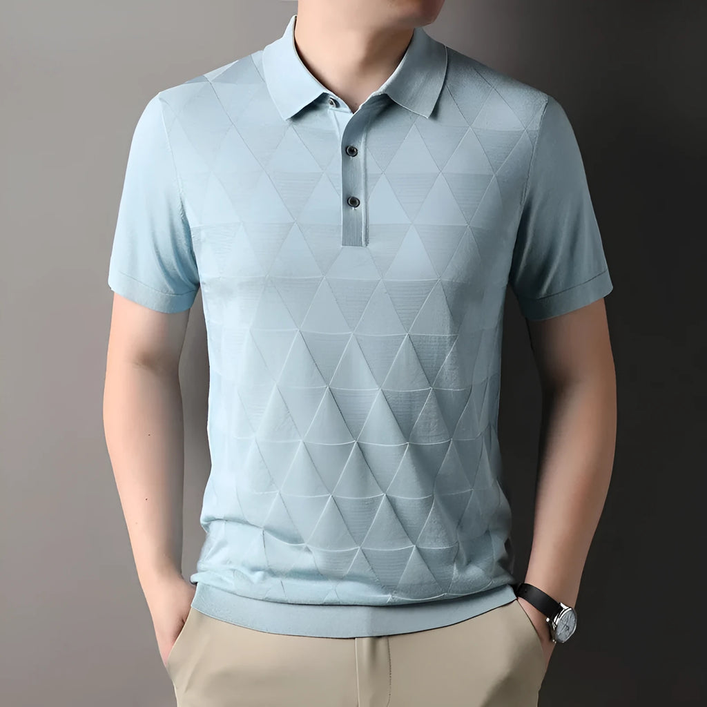 Man wearing a thin green Ice Silk lyocell short sleeve T-shirt with a regular fit.