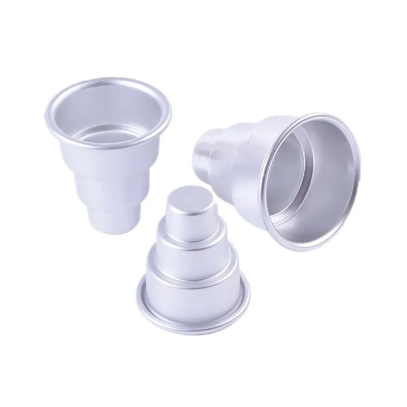 Silver aluminium alloy three-layer cake mould set with large medium small sizes for fondant baking