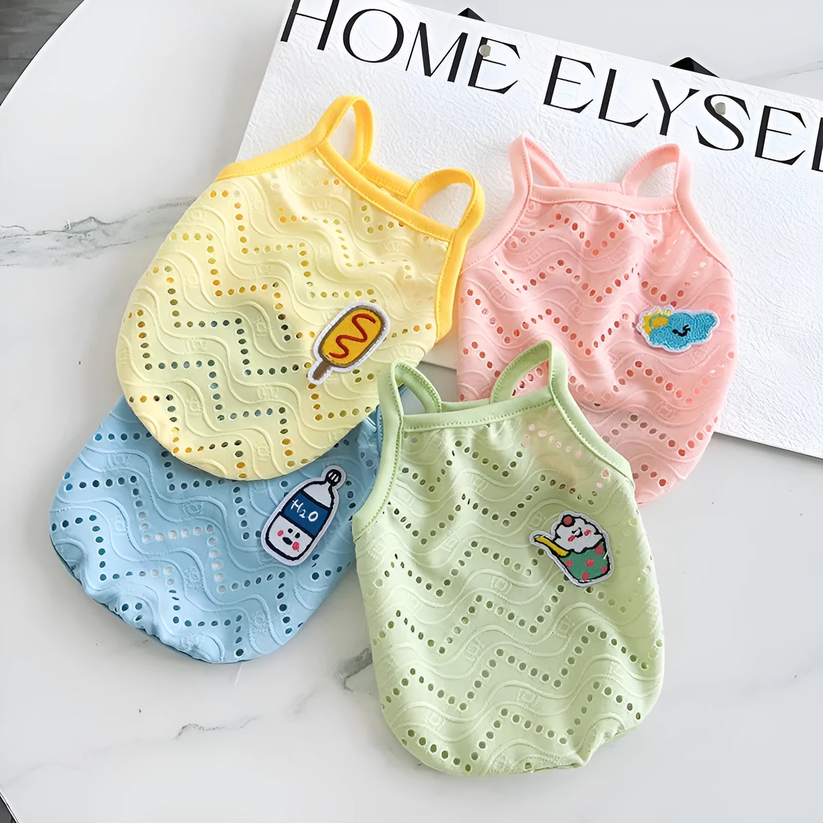 Mesh breathable pet vest for dogs in blue, pink, green, or yellow colour options