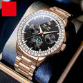 Men's automatic mechanical watch with diamond dial on stainless steel bracelet