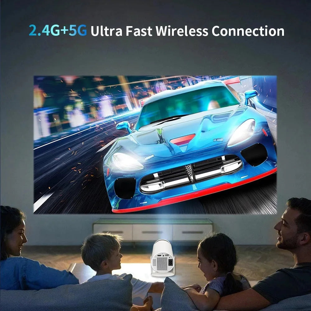 White X10 PLUS portable smart projector with gamepad and remote control on table