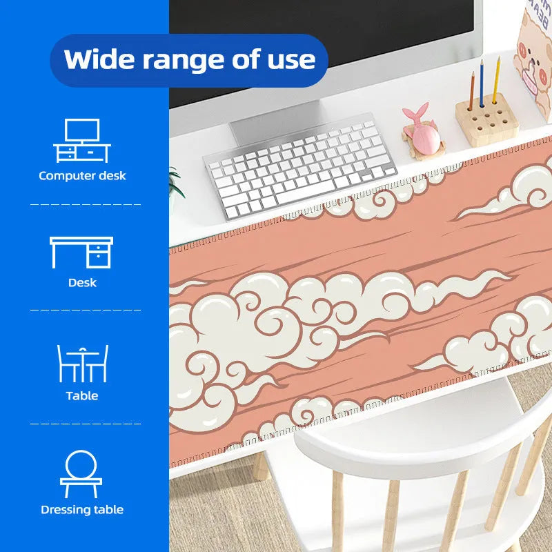 Natural rubber cloud mouse pad in Japanese style pattern on desk with keyboard and mouse