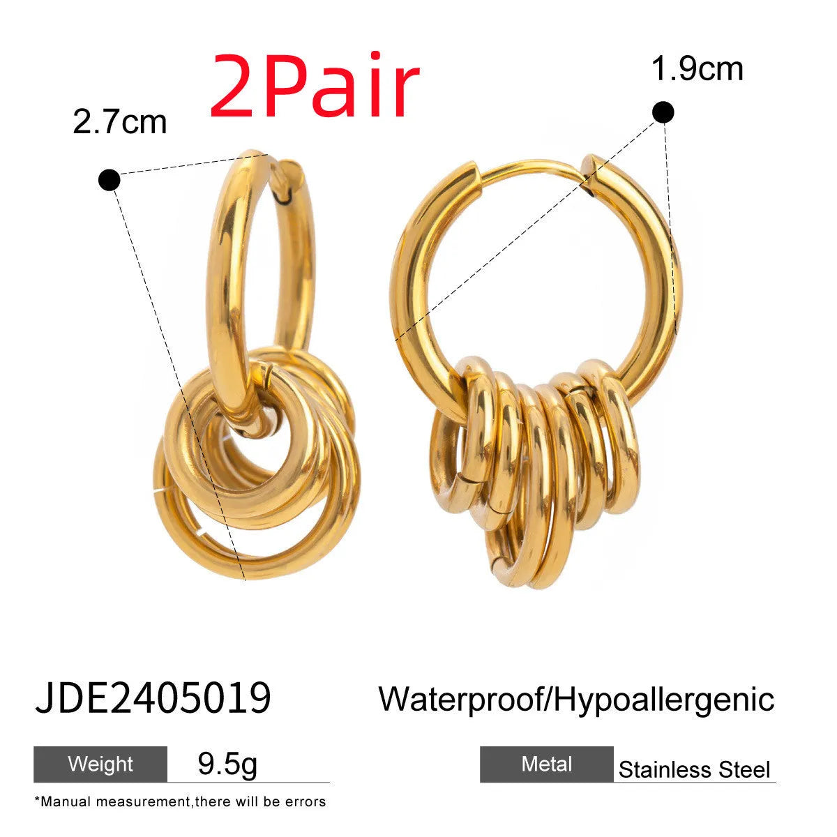 Stainless steel colour matching earrings with electroplating finish in unisex ins style