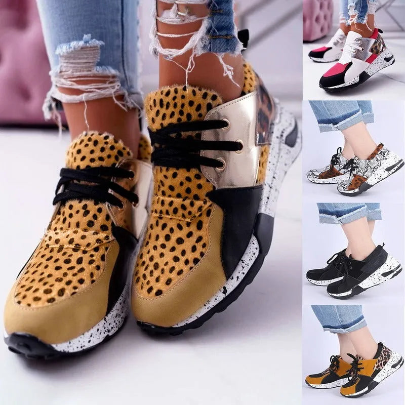Women's casual sports shoes with suede upper, wedge heel, and round toe in multiple colour patterns