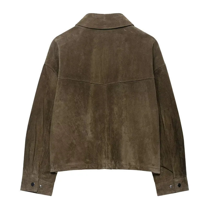 Women's casual PU jacket in regular fit and Japanese Korean style, picture colour.
