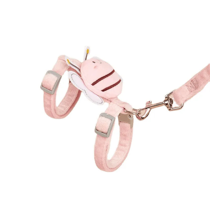 Bee shaped adjustable cat rope leash in polyester with strap, available in pink yellow blue colours