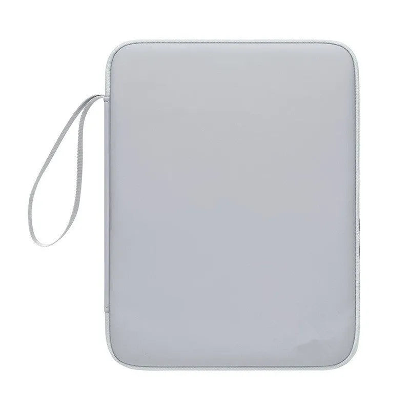 Black leather-look tablet protective case with a top carry handle, shown closed.