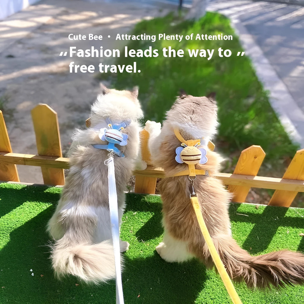 Bee shaped adjustable cat rope leash in polyester with strap, available in pink yellow blue colours