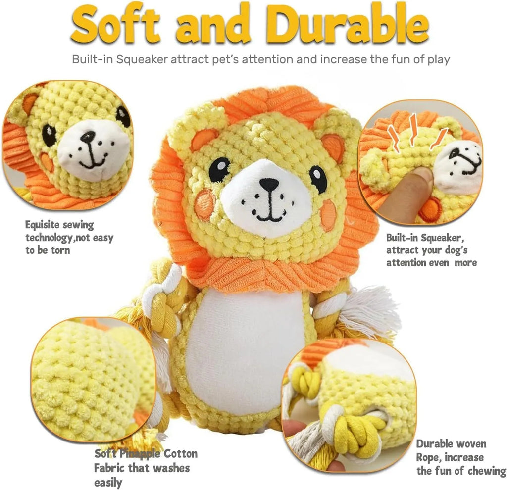 Lion and monkey stuffed squeaky dog toys bundle with plush fabric for medium and large breed dogs