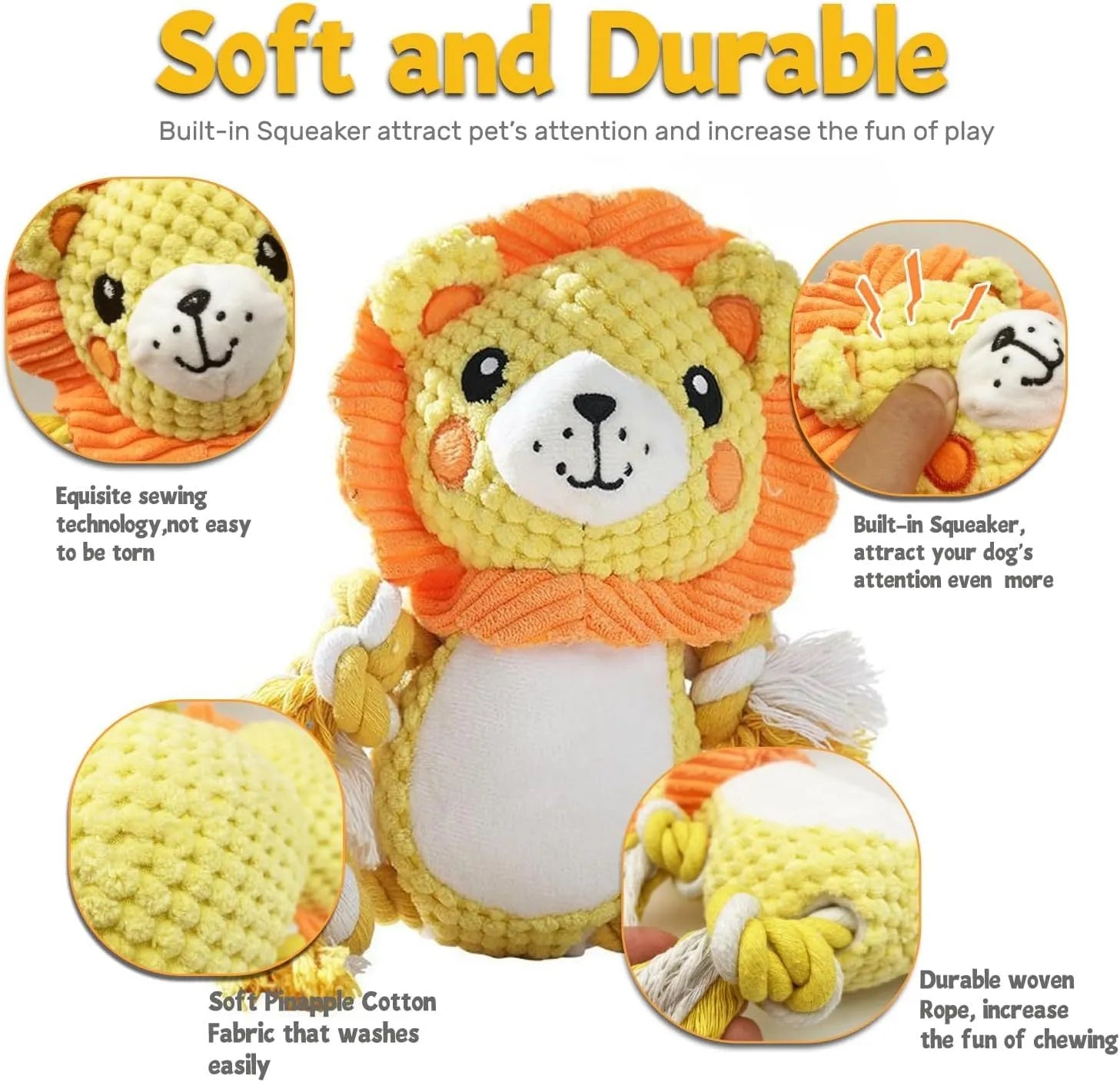 Lion and monkey stuffed squeaky dog toys bundle with plush fabric for medium and large breed dogs