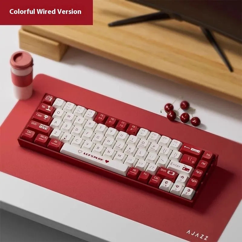 AJAZZ AK680 red and white mechanical gaming keyboard with compact 68-key layout