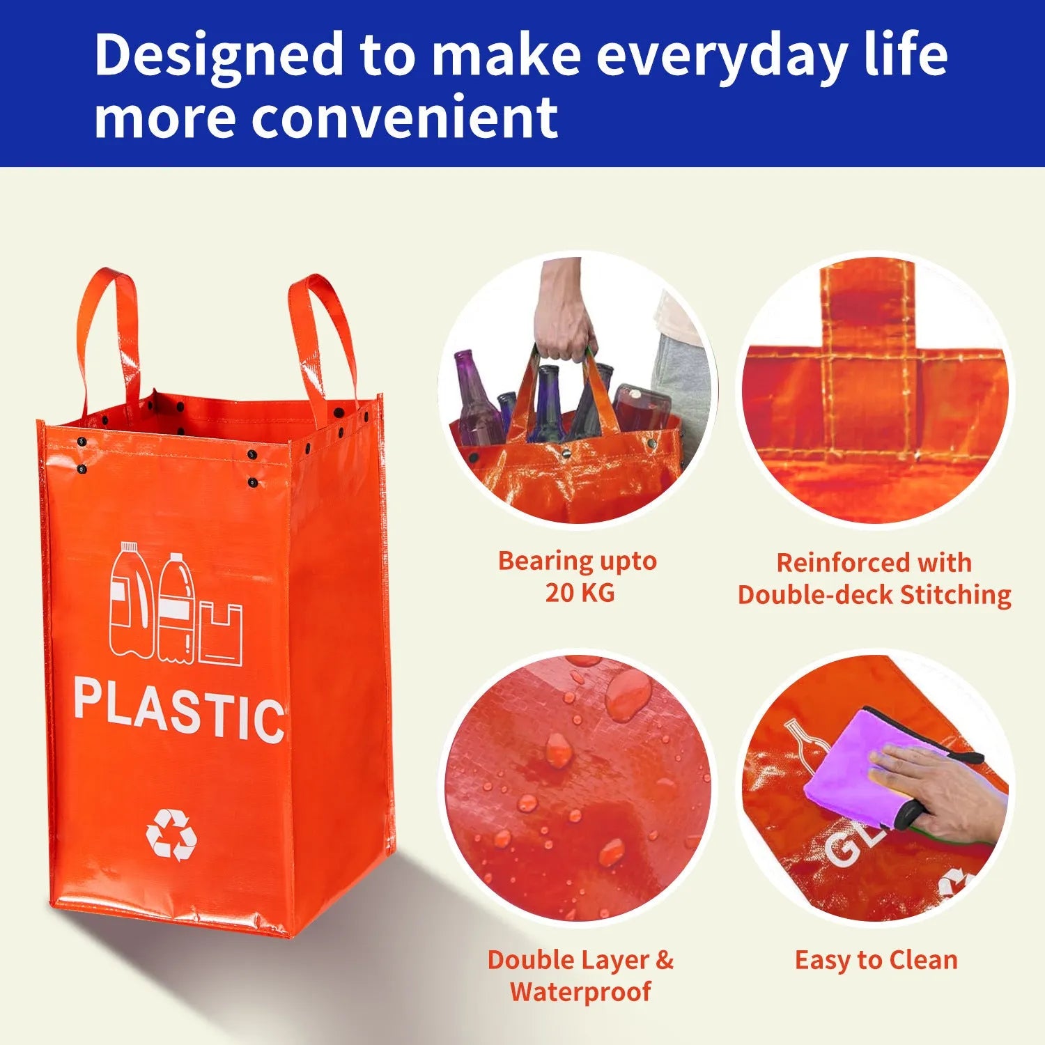 40 litre plastic recycling bin in blue colour with clean bag design for household waste sorting