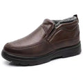 Men's black winter slip-on shoes with fleece lining and a rubber sole