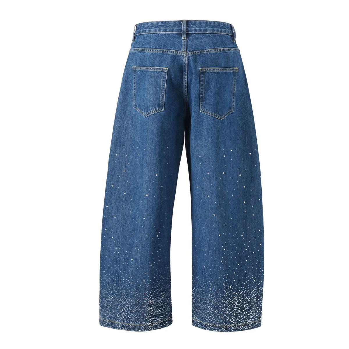 Blue loose-fitting wide-leg cotton trousers with pullover design for teenage casual wear