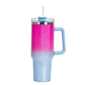 Large stainless steel vacuum insulation cup with rainbow gradient colours showing 27.5cm height