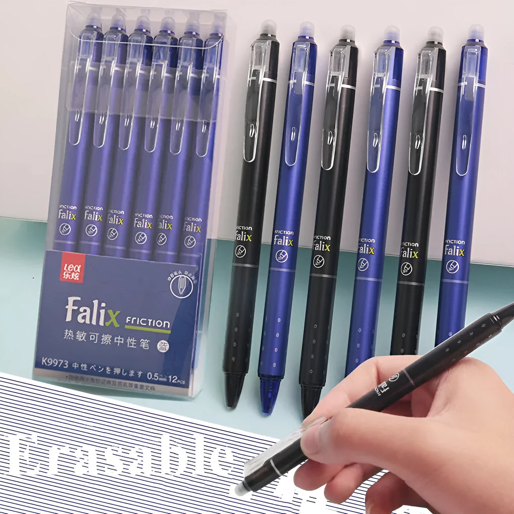 Hot erasable 0.5mm push gel pen with plastic shell and stainless steel nib