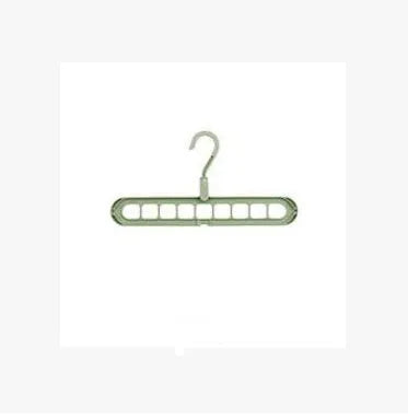 Plastic clothes hanger with a rotating hook in assorted colours on a white background.