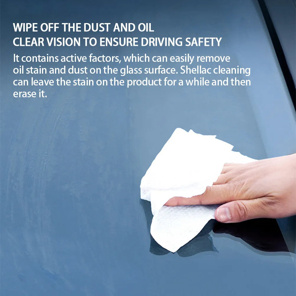 Tube of glass oil film remover cleaning cream in 100ml size, shown with paste applied to a car windscreen.