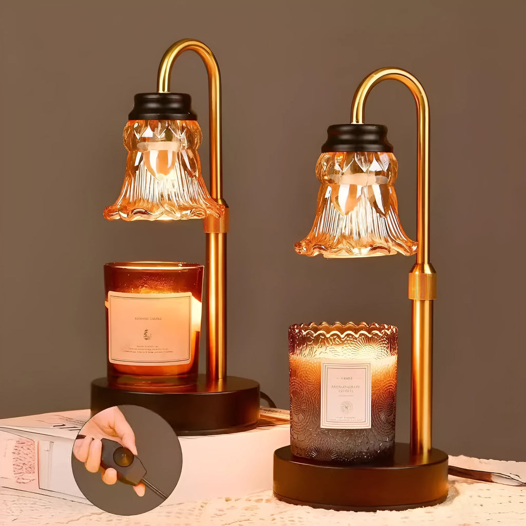 Bamboo holder aromatherapy wax melting lamp with lifting design and illumination function