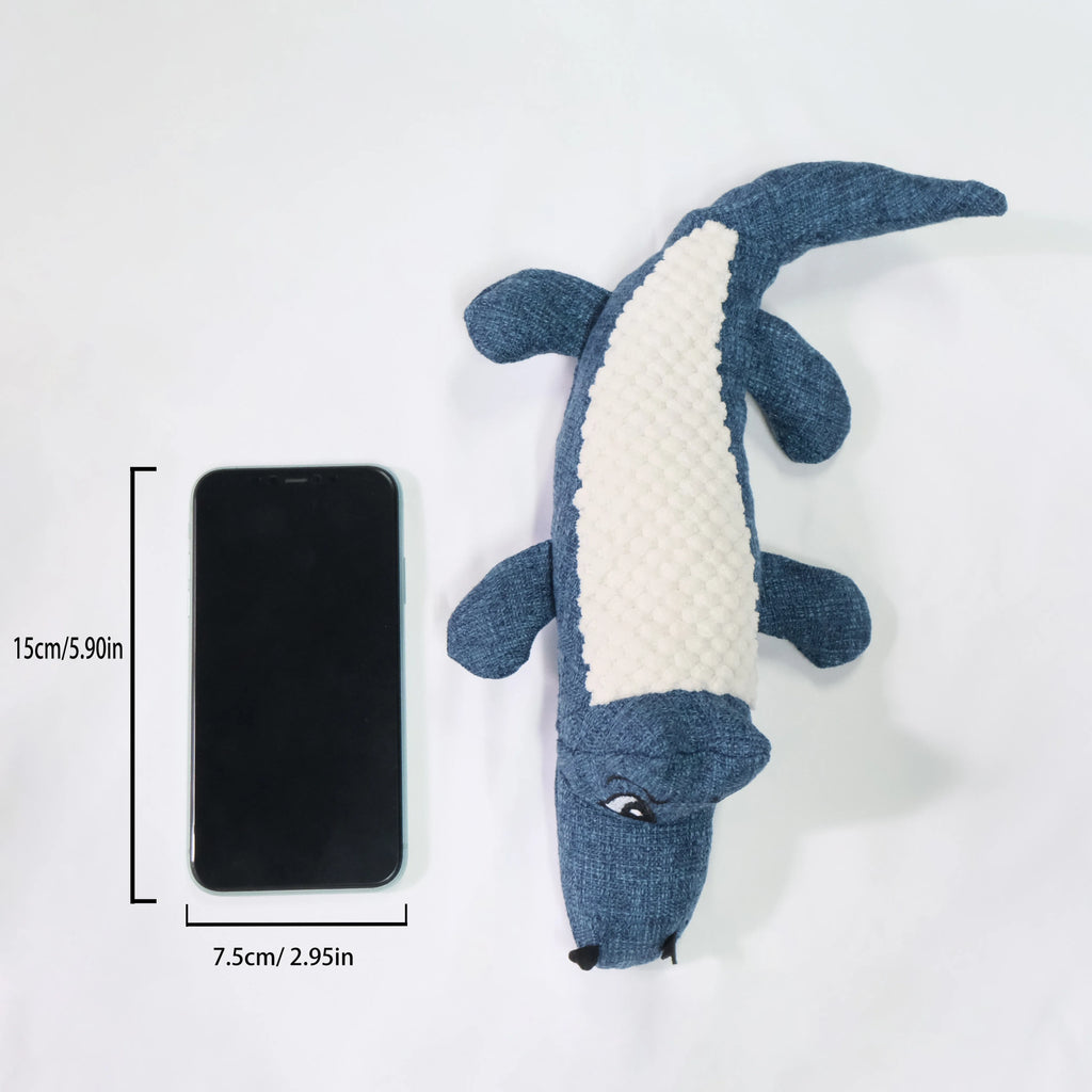 Blue, green, and red corn grid textured plush pet toy measuring 18 cm