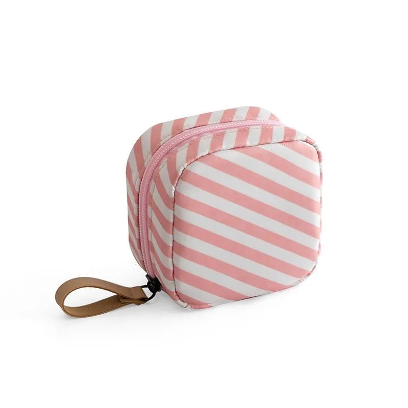 Blue cloth cube-shaped makeup storage bag with plain pattern