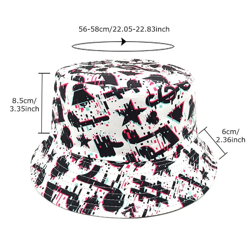 Musical note pattern printed bucket hat with dome crown retro design