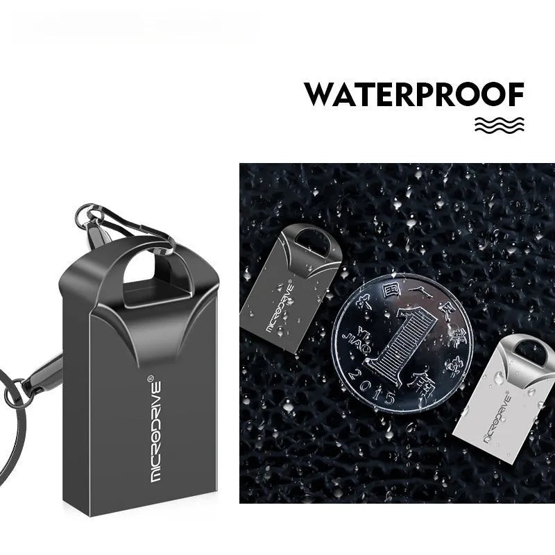 Mini black and silver metal USB flash drive shown next to a ruler displaying its 23mm length.