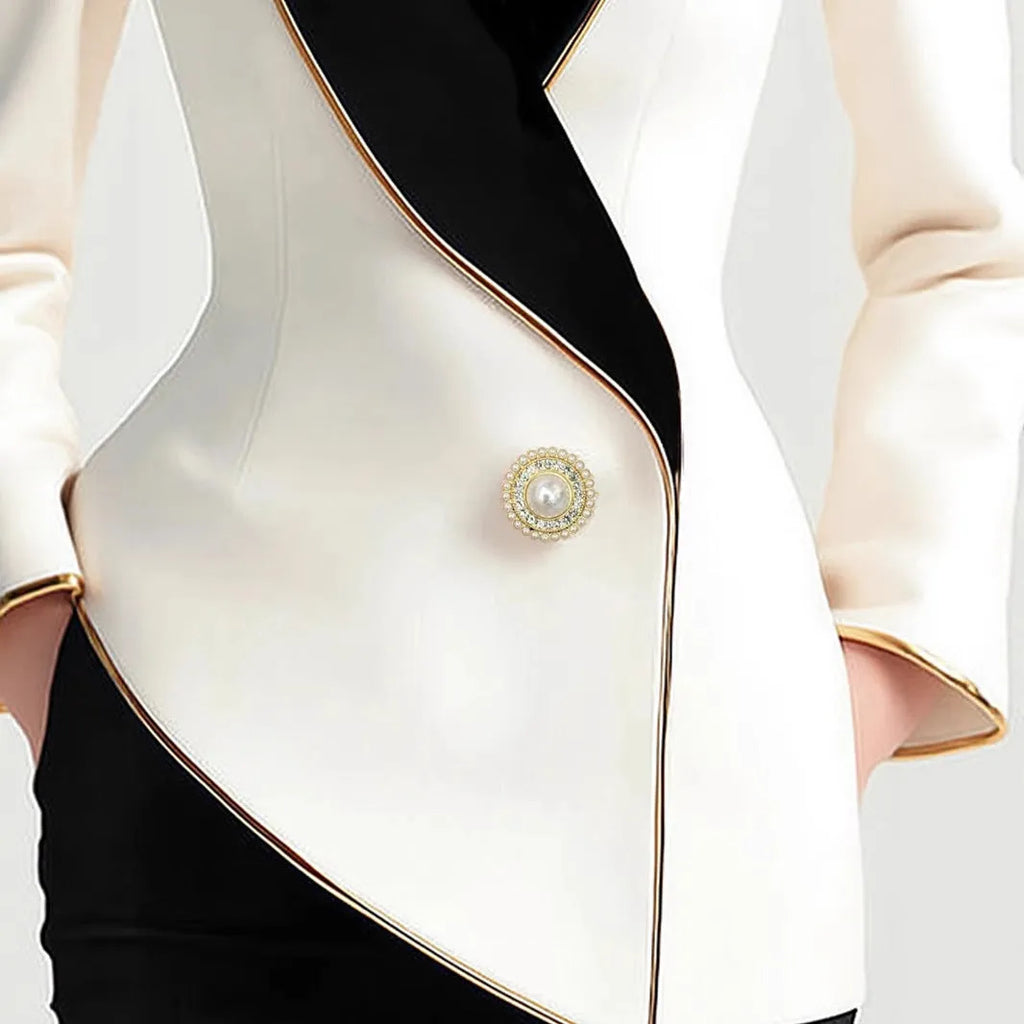 Women's beige irregular hem long sleeve coat with pearl button front fastening