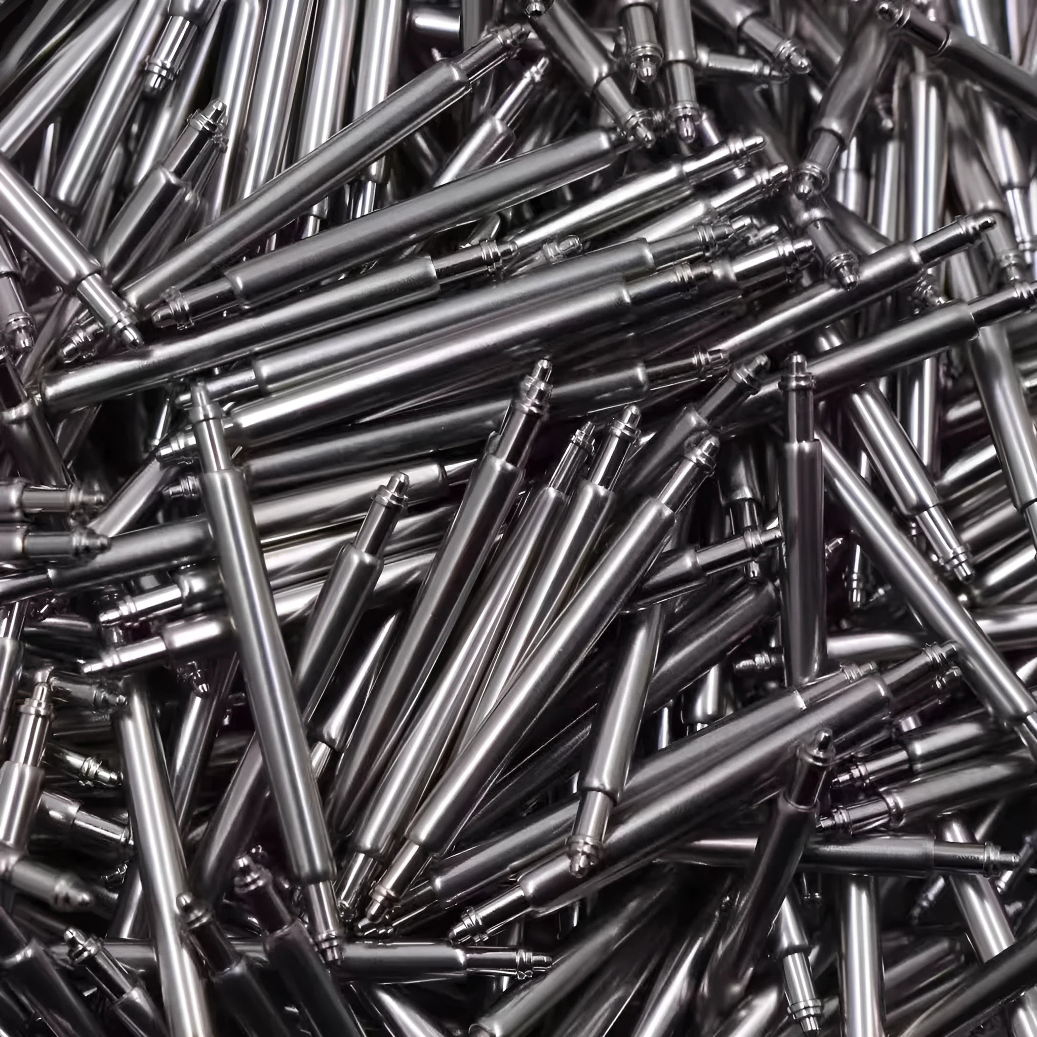 Watch repair accessories including bolts, auricular needles and spring shafts in sizes 21mm to 26mm