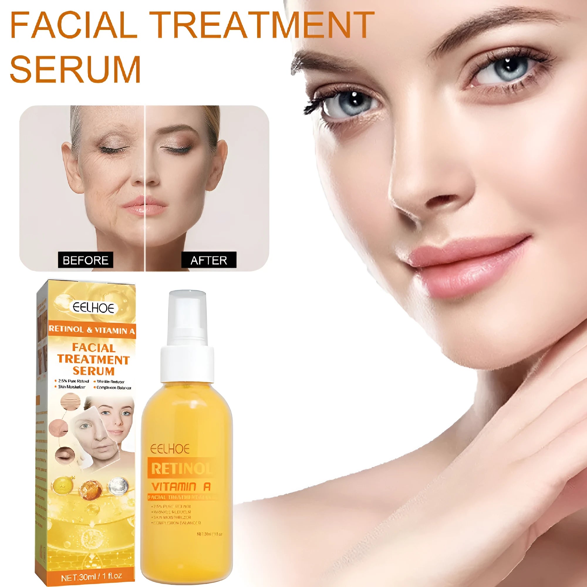 30ml retinol anti-wrinkle essence spray in box with vitamin A formula for reducing fine lines