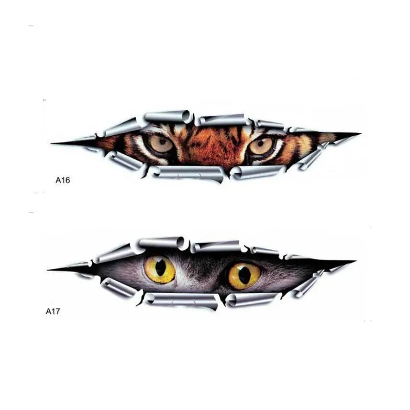 3D tiger eye and eagle eye pattern car door sticker on transparent PVC background