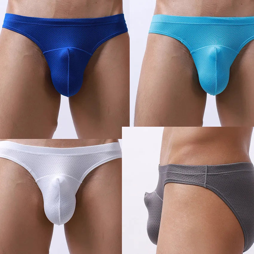 Men's transparent loose fit nylon underwear shown in multiple colours