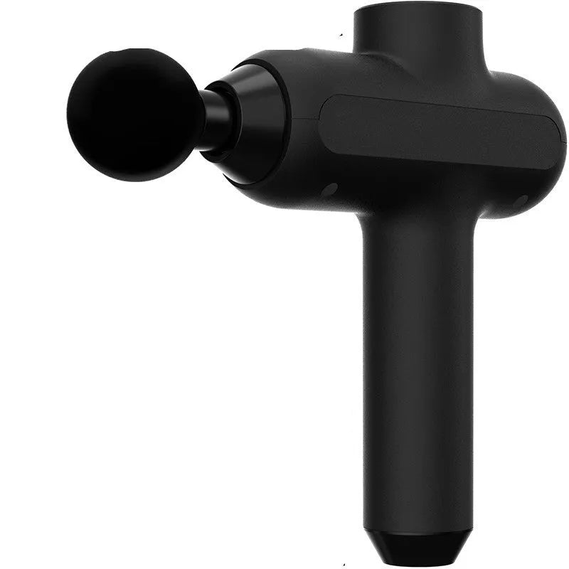 Rechargeable electric muscle massager with six circular heads showing black, red, and silver colour options.