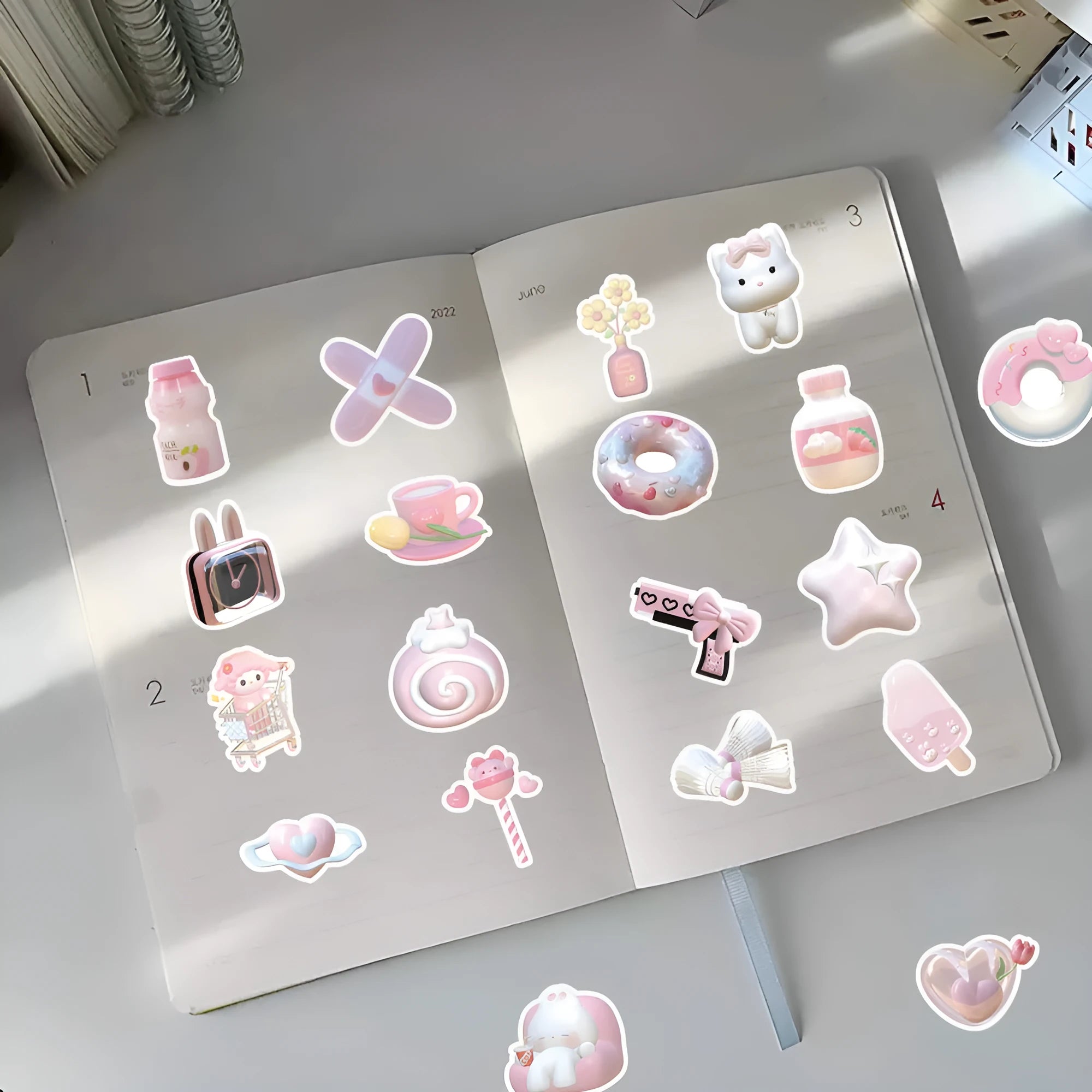Pack of pink girl heart 3D decorative stickers showing two pattern styles, 63 pieces.