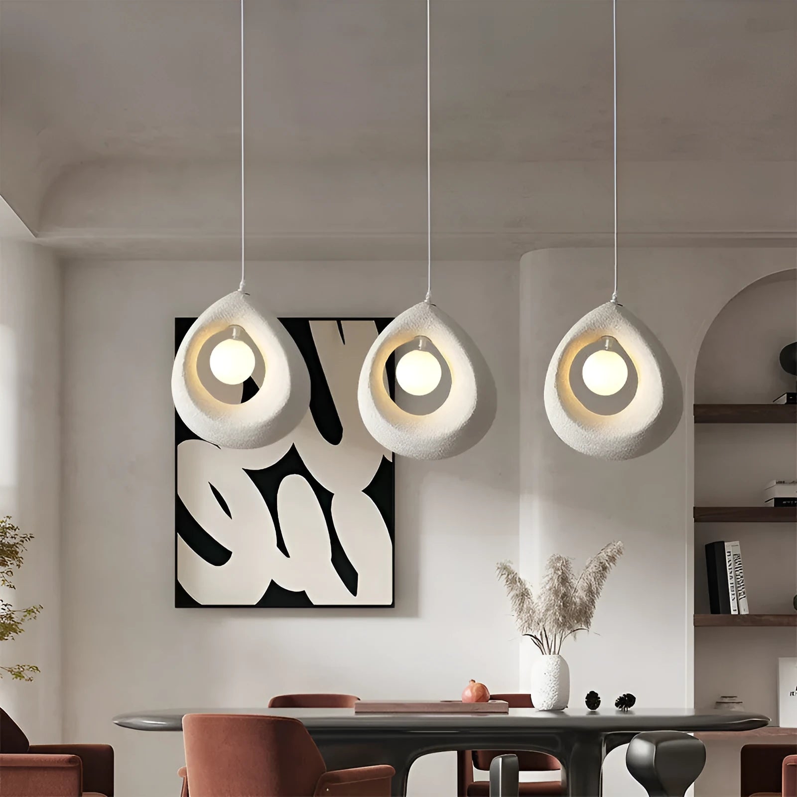 Modern simple retro bar chandelier with milky white lampshade measuring 32x35cm for dining room