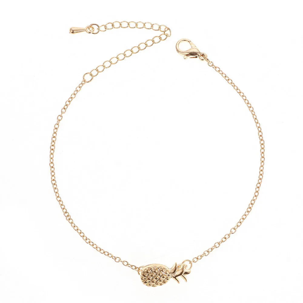 Women's alloy pineapple charm bracelet in gold or silver colour with fruit-shaped design