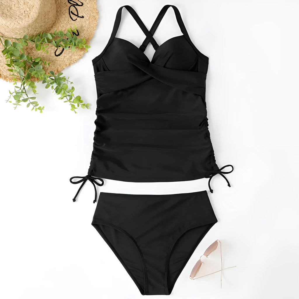 Women's black separated swimwear bikini set with slim fit design on mannequin