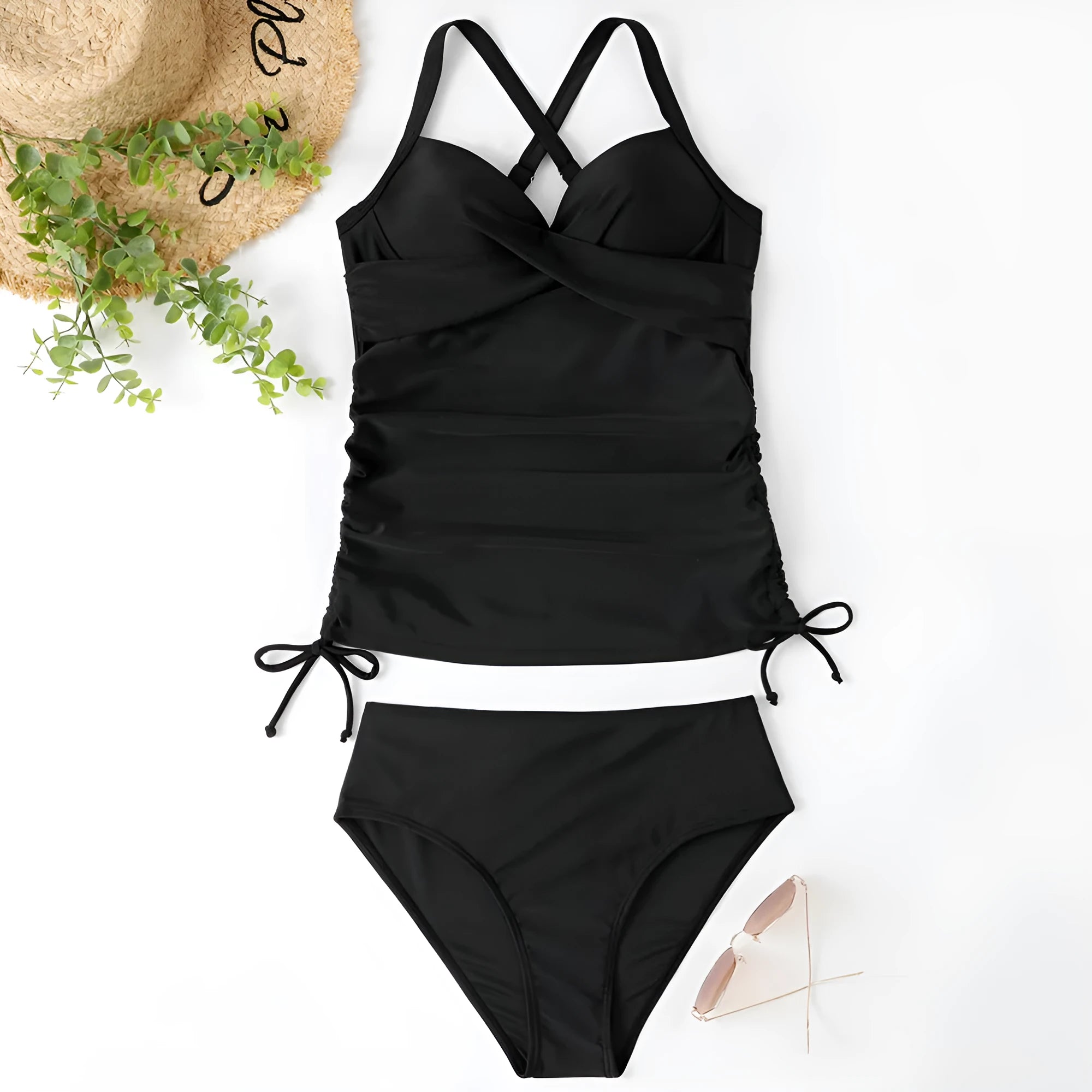 Women's black separated swimwear bikini set with slim fit design on mannequin