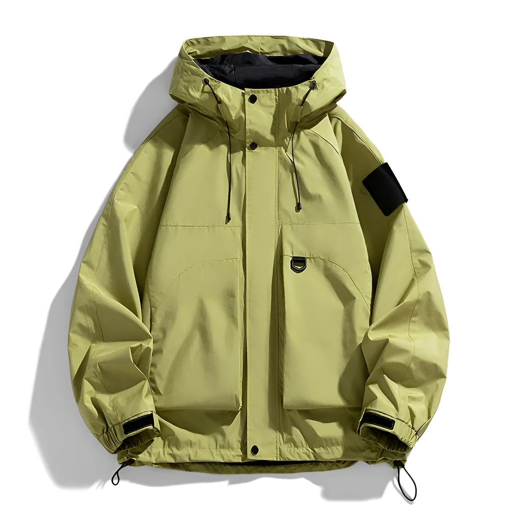 Men's waterproof windproof hooded jacket in black, purple or ginger yellow with sizes from S to 8XL