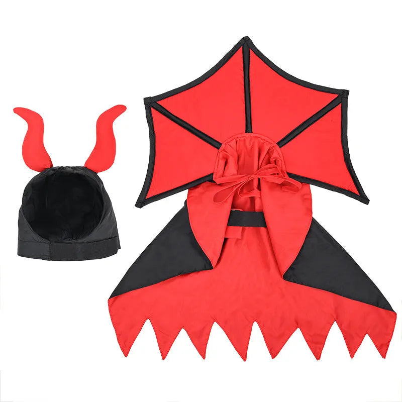 Black vampire cloak and hat pet costume for Halloween on small dog