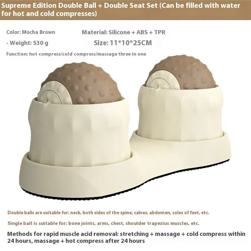 Massage ball set in caramel mocha and green colours with cold hot compress functions