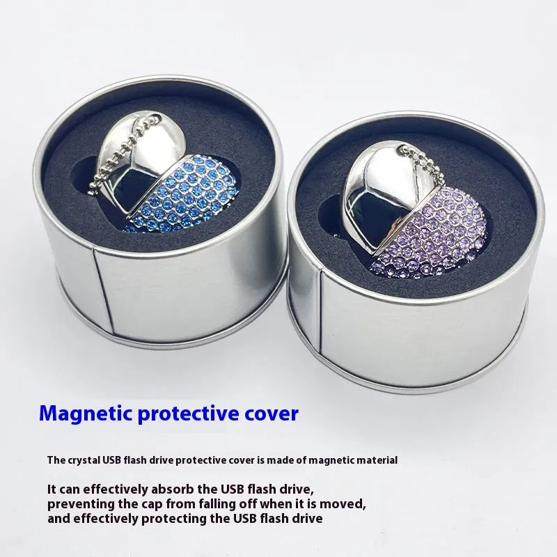 Creative brick-inlaid heart-shaped USB flash drive in multiple colours on a white background