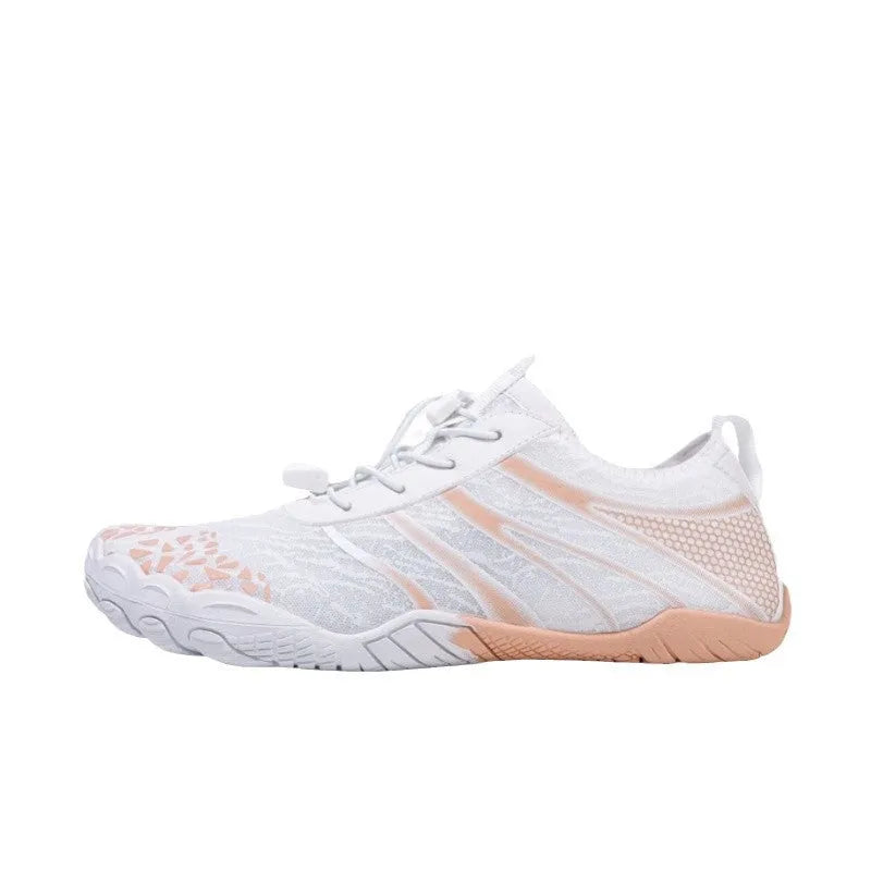 Beach running shoes with Lycra stretch fabric upper in various colours, showing casual design.