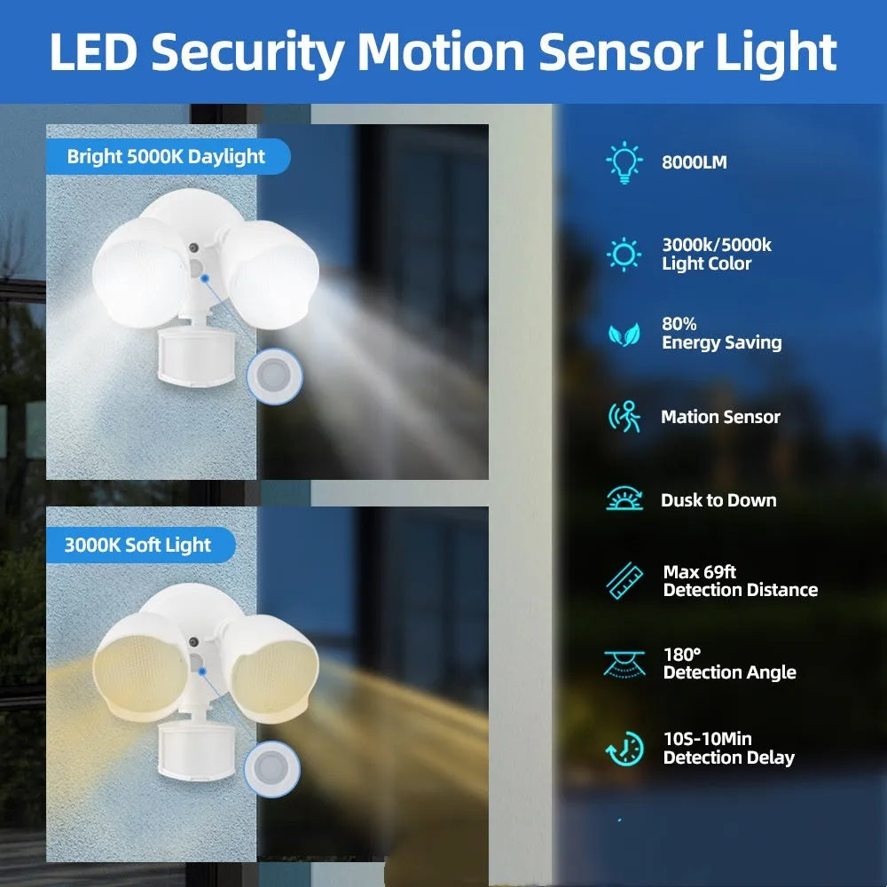 White LED human body induction security flood light for outdoor wall mounting