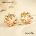 Flower stud earrings with colourful oil diamond petals on stainless steel with 18K gold electroplating