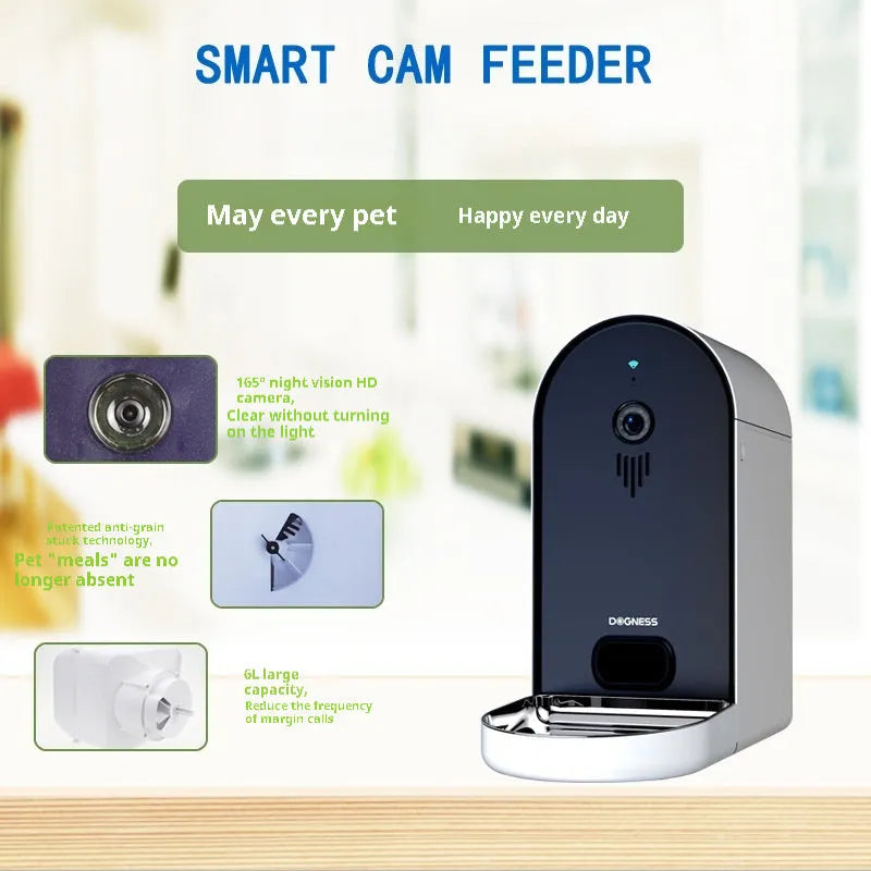 Barbie Pink and Ivory White smart automatic pet feeder with app for cats and dogs.