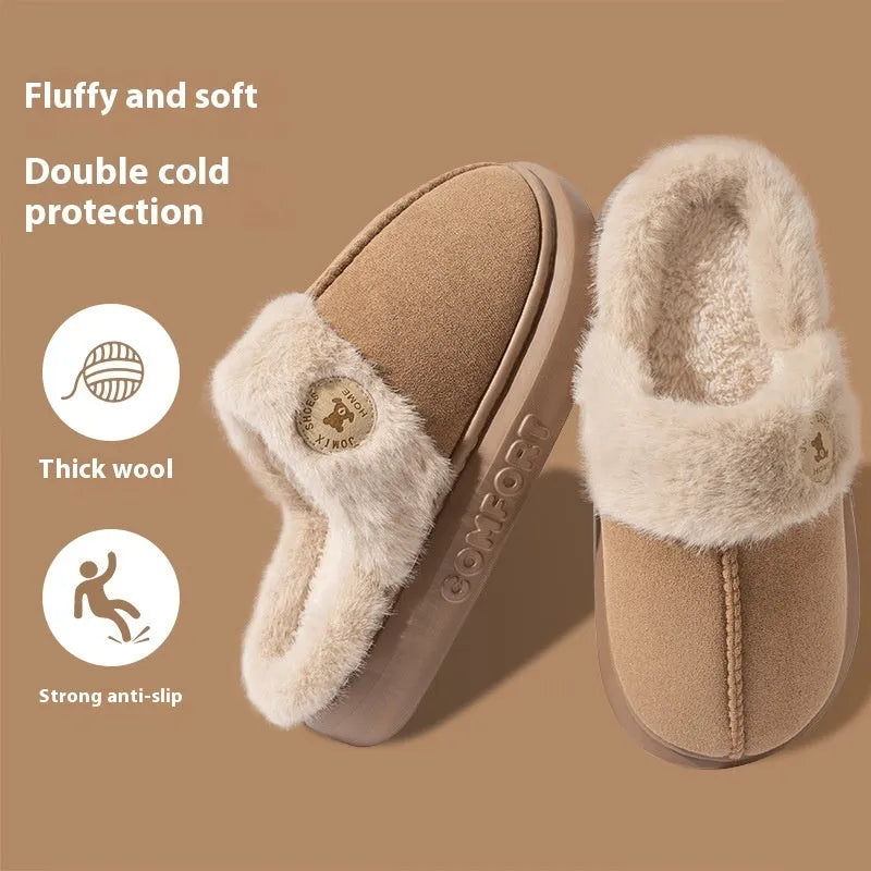 Fleece-lined winter slippers with PVC sole in various colours showing car stitching detail