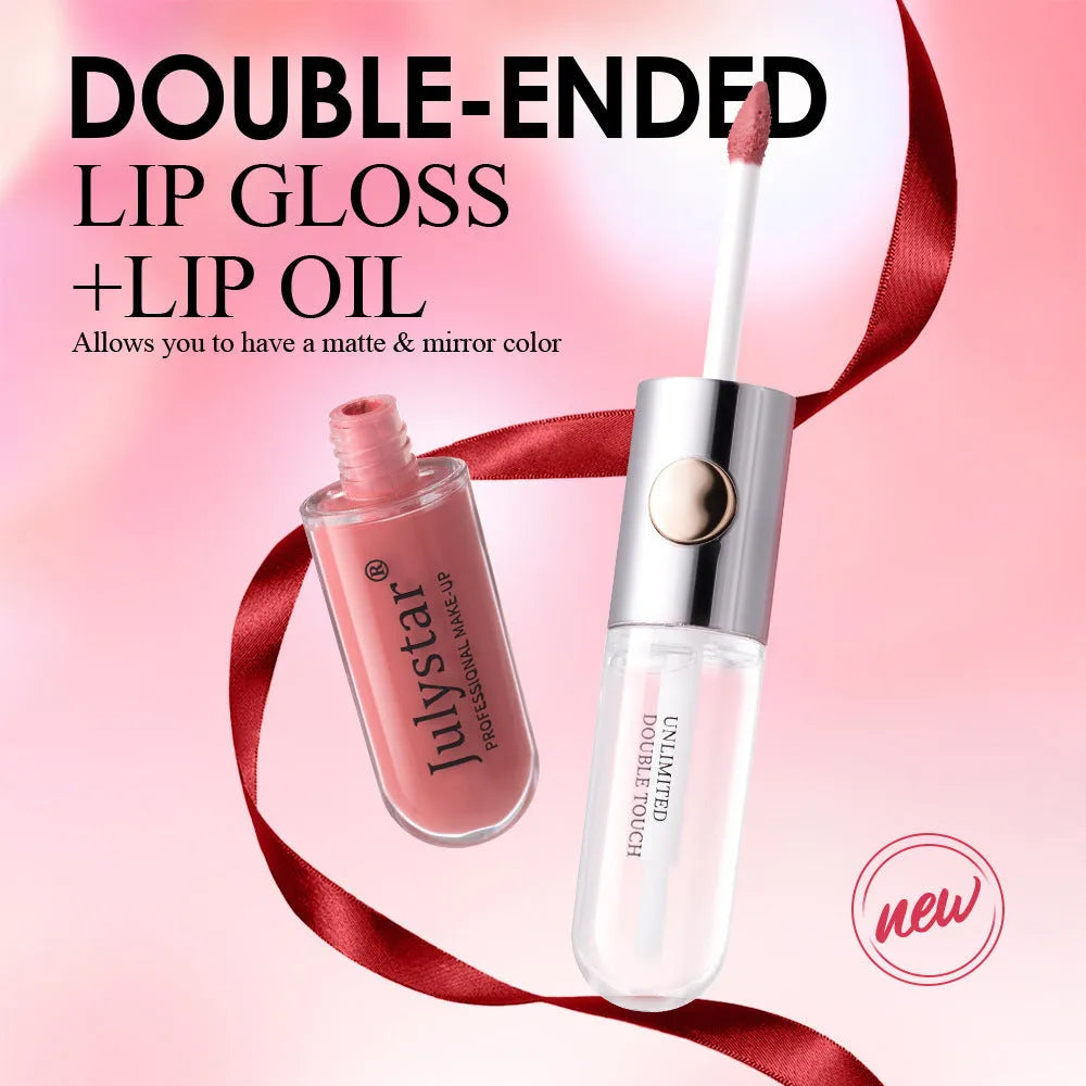 Women's lasting lip gloss tube showing moisturising formula in one of nine style shades with 6ml content